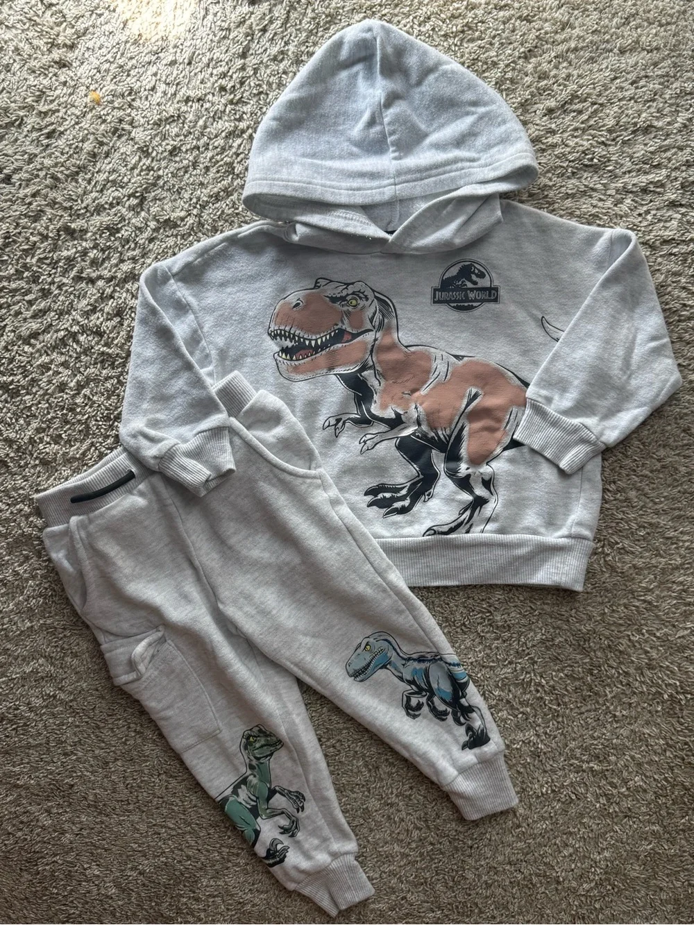 Jurassic World Toddler Hoodie & Jogger Set Size 2T Gray Dinosaur Sweat Set